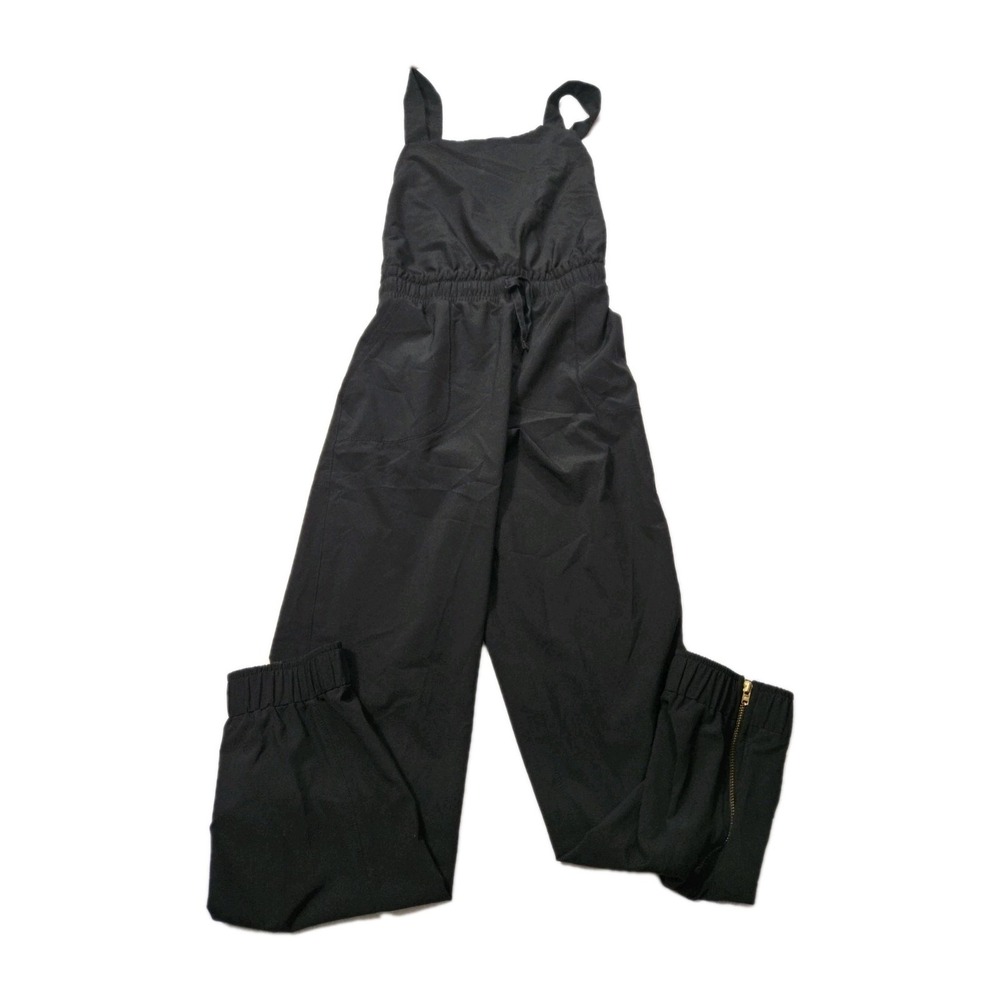 Albion Women's Size Small Nylon Jumpsuit Overalls Black Shoulder Straps Leg Zips